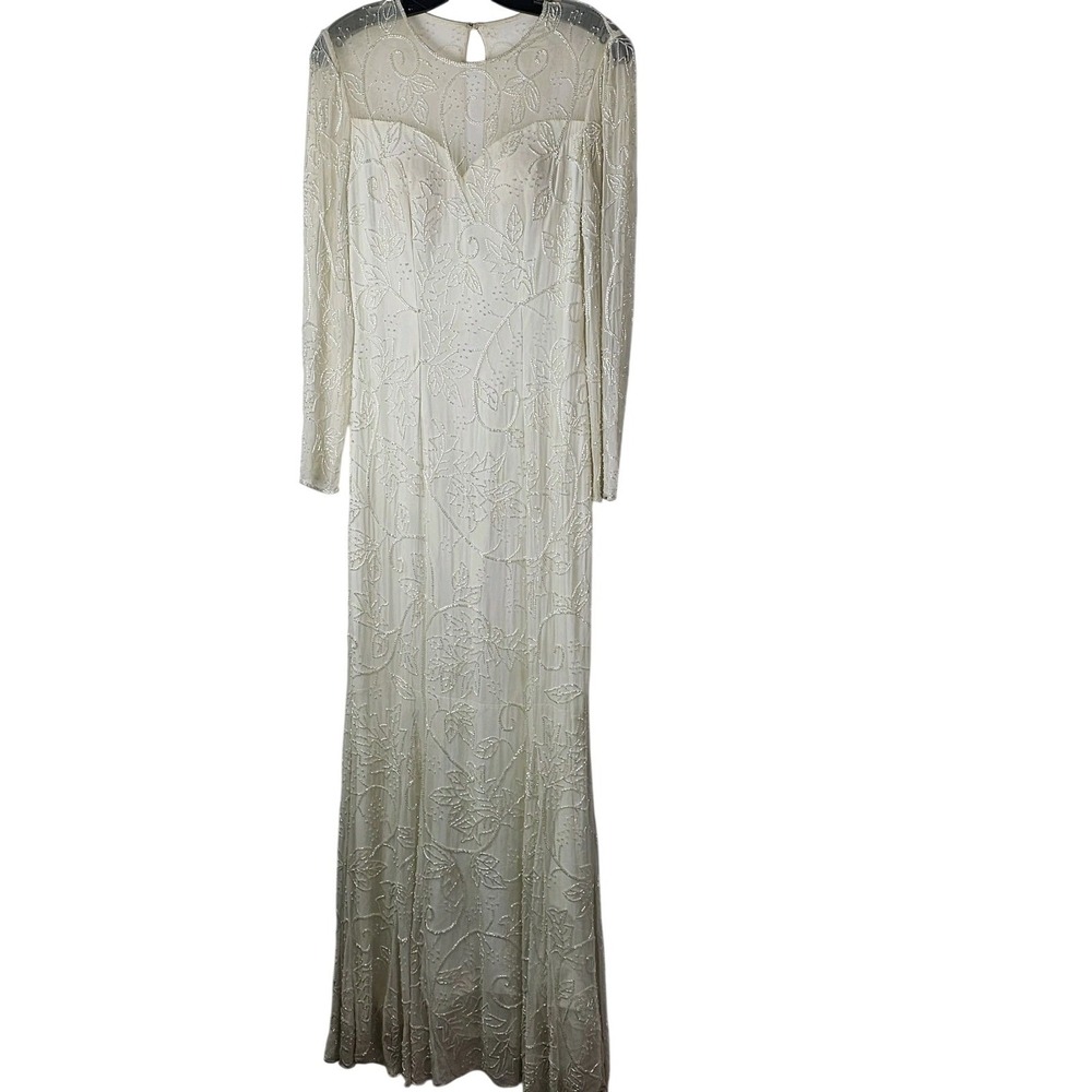 Sean Collection Vintage Size XS Silk Beaded Ivory Long Sleeve Wedding Gown Dress